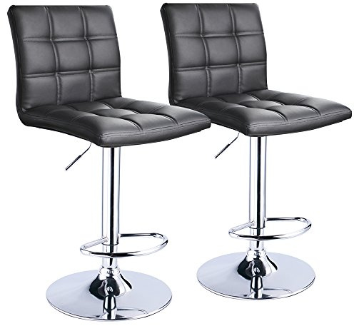 Leopard Modern Square PU Leather Adjustable Bar Stools with Back, Square Back Bar Stools Set of 2, Bar Height Swivel Barstools for Kitchen Counter (Black)