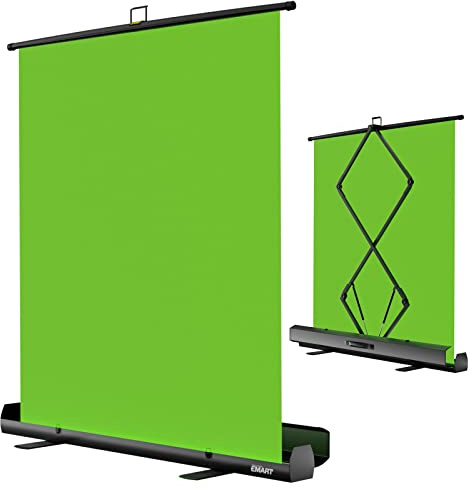 EMART 155x184cm Green Screen Fondo Verde Retráctil, Croma Verde con Soporte | Soporte Plegable Portátil, Fondo Fotografia, Estudio, Apto Transmisiones, Directo, Videoconf