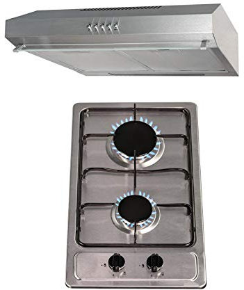 SIA 30cm Stainless Steel 2 Burner Gas Hob & 60cm Cooker Hood Visor Extractor Fan