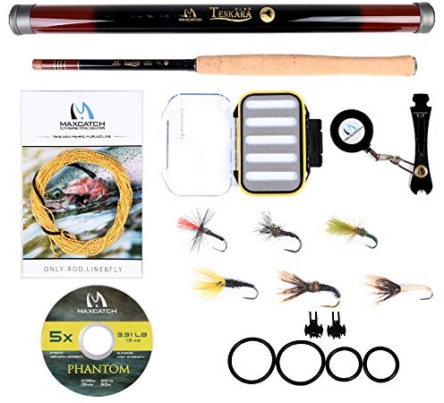 M MAXIMUMCATCH Maxcatch Tenkara Fly Fishing Rod Combo Complete Kit 11/12/13ft(Telescoping Carbon Tenkara Rod, Line, Tippet, Flies, Line Nipper, Hook Keepers) (Rod Combo, 10ft)