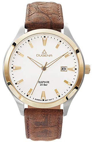 Dugena Herren-Armbanduhr 4460971 Tresor Master, Quarz, Bicolor-Zifferblatt, Edelstahlgehäuse, Saphirglas, braunes Lederarmband, Dornschließe, 20 bar
