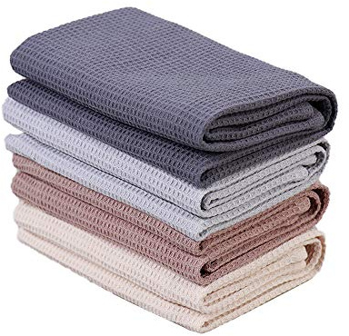 PY HOME & SPORTS Dish Towels Set, 100% Cotton Waffle Weave Kitchen Towels 4 Pieces, Super Absorbent Kitchen Hand Dish Cloths for Drying and Cleaning (17 x 25 Inches, Set of 4)