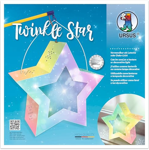 Ursus 18770004 - Twinkle Star, Feenstaub, ca. 19,3 x 18,3 x 8 cm, 1 Laternen Rohling Stern aus Fotokarton 300 g/m² gelasert und genutet, 2 Sterne aus Transparentpapier 115 g/m², Laternentragebügel