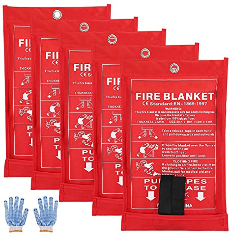 SAINUOD Fire Blanket Emergency for Kitchen, Suppression Flame Retardant Safety Blanket for Home, School, Fireplace, Grill, Car, Office, Warehouse (Fire Blanket 5 Pack)