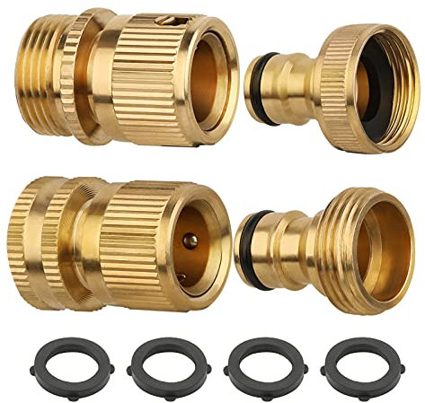 CoKeeSun 4 Pièces Connecteur de Tuyau d'arrosage en Laiton 3/4, Raccords Rapide, Connecteur de Robinet à Filetage Femelle et Filetage Mâle, Adaptateurs de Robinets pour Tuyau de Jardin