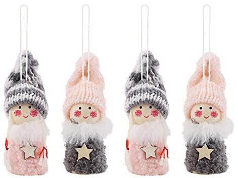 Weihnachtsengel Anhänger,4er Pack Mini Holz Weihnachtsbaum Elfen Puppe Hängende Dekorationen Anhänger für Silvester Weihnachtsfeier Geschenk Home Decor