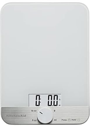 KitchenAid KQ908 Glass Surface 11 Pound Capacity Digital Kitchen and Food Scale, White