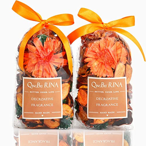 Qingbei Rina Mini Pot pourri Bags,Orange Citrus Scented Pot pourri Bowl Filler,Pot pourri Dried Flower,Home Fragrance Sachet, Decorative Vase Wedding Party Gift(Burnt Orange)-Small