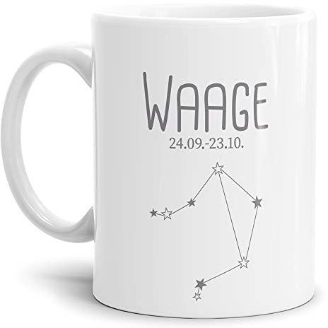 Tasse mit Sternzeichen Waage - Sternbild Kaffeetasse mit Spruch - Geschenk zum Geburtstag, Horoskop, Astronomie - Keramik Weiß, 300 ml | Waage