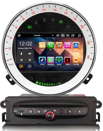 Erisin 7 Pulgadas 8-núcleo 4GB+64GB Android 14 Radio Coche 1 DIN para BMW Mini Cooper R56 Navegador GPS Bluetooth 5.0 Apple CarPlay Android Auto DSP WiFi 4G RDS Dab+ DVD CD Canbus Control del Volante