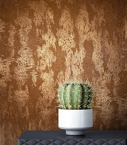Newroom Vliestapete Braun Rostoptik Industrial Loft Tapete Wohnzimmer | Kupferbraun Metallic-Glanz changierend, verwitterte Putzstruktur, Vintagetapete, Mustertapete, Wandtapete, Flur Schlafzimmer