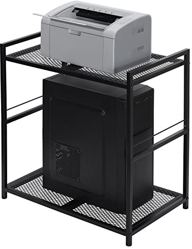 Datortornstativ, PC tornstativ rullande metallvagn rymmer upp till 18 kg, 2 nivåer mobilskrivarstativ med förvaring under skrivbord för hem och kontor, svart