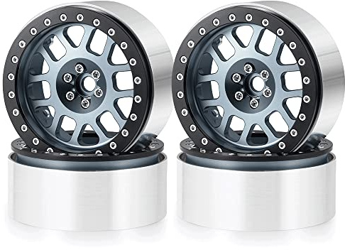 RCLIONS 4PCS Aluminum 2.6inch Beadlock Wheels Rims Upgrades for Black Mamba 1/10th Monster Truck Accessories Parts (Titanium Color)