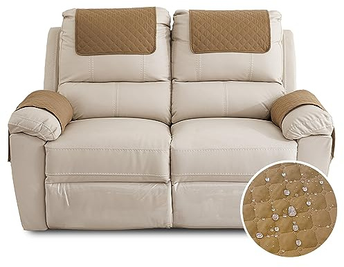 Fansu Funda para Reposabrazos de Sofá, Funda para Reposacabezas para Sillón Reclinable, Funda de Sillón Relax 2 Plaza con Bolsillos, Muebles Acolchado Antideslizante (2 Plaza,Camello)
