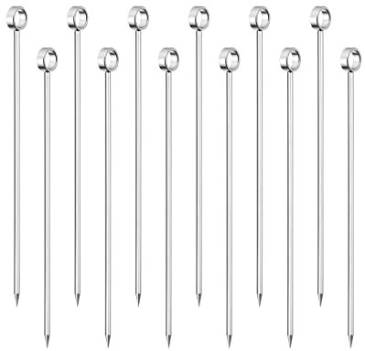 sourcing map Cocktail Toothpicks, 12Pcs 4.3 Inch Stainless Steel Long Cocktail Picks Reusable Metal Round Ring Cocktail Skewers for Drinks Appetizer Fruits