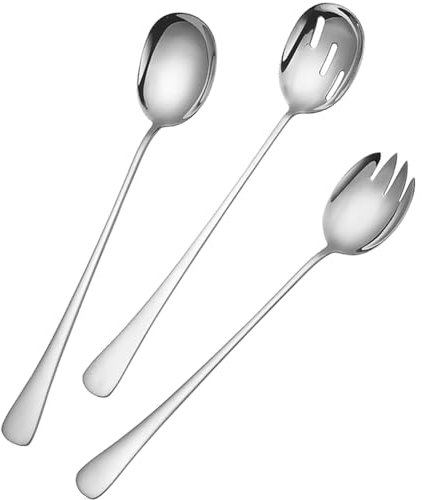 CTCEHL Salatbesteck Set,Salatlöffel aus Edelstahl und Salatgabeln aus Edelstahl,Salat Servierlöffel,Edelstahl Salat Server Set für Restaurants,Hotel,Party,Buffet (3 Stück)
