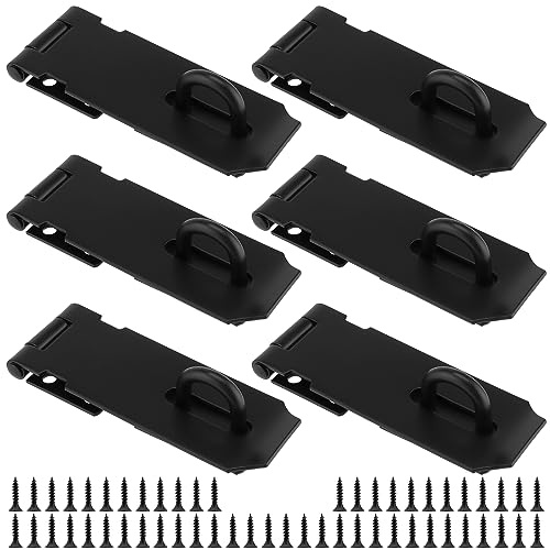 FUNSUEI 6 PCS 4 Inch Black Hasp & Staple, Heavy Duty Door Clasp with Screws | for Shed, Garage, Window, Cabinet