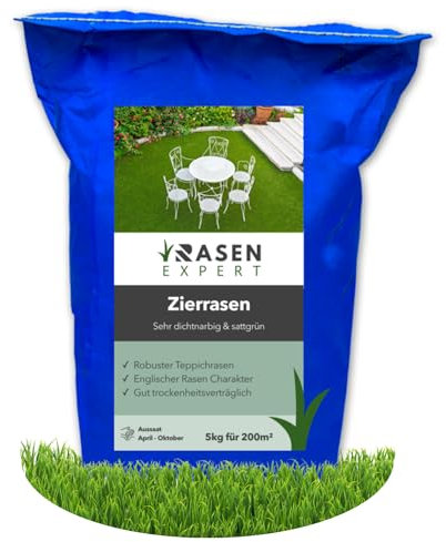 Premium Zierrasen Menge 5 kg - 200m² | Englischer Rasen Neuansaat und Nachsaat