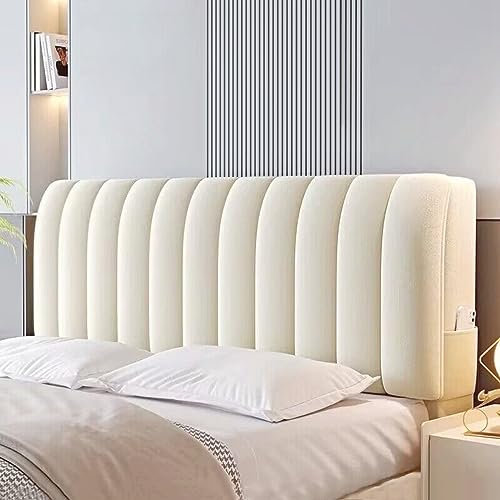 Kristallsamt Bettkopfteil Hussen, Kurzer Plüsch-Gepolstert Stretch-Bettkopfteil Bezug, Doppel Einzel Queen-Bett Kopfteilschutz Abdeckung Staubdicht Schonbezug für Schlafzimmerdekoration(200cm,Beige)