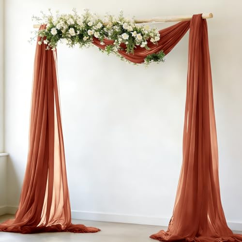 MLMW Terracotta Wedding Arch Draping Fabric 1 Panel 29 x 20Ft Burnt Orange Sheer Wedding Arch Backdrop Drapes Outdoor Curtains for Ceremony Party Background Ceiling Decor