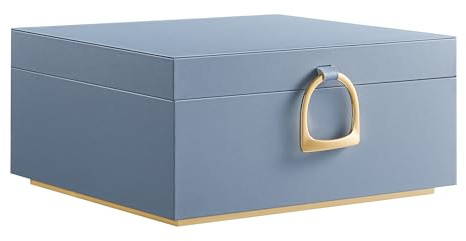 SONGMICS Schmuckkästchen 2 Ebenen, mit Metallgriff, 23,9 x 20 x 11,2 cm | Schmuckkasten, flexibles Schmucktablett, mit Griff, Geschenkidee, Blau und Beige, GREETA Kollektion JBC165Q01