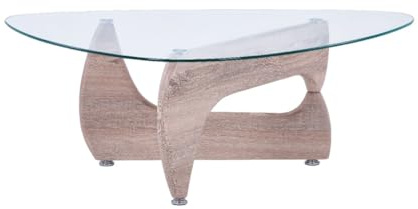 Home Heavenly® - Mesa Centro de Cristal Lucy. Mesa Centro de salón de diseño de Cristal Templado y Patas Tipo Madera. Mesa de salón, Mesa de café auixiliar. (Cristal - Tipo Madera)