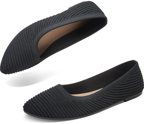 ALTOCIS Women’s Knit Ballet Flats Ladies Comfortable Pointed-Toe Dressy Shoes Casual Soft Flat Shoes Ballerina Walking Flats Shoes(Black US09)
