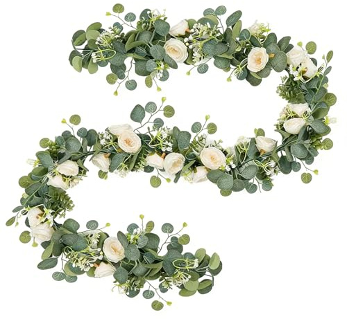Generic Artificial Eucalyptus Garland, 5.9FT/180cm Green and White Runner, Flexible DIY Decor for Tables, Chairs, Fireplaces, Gardens