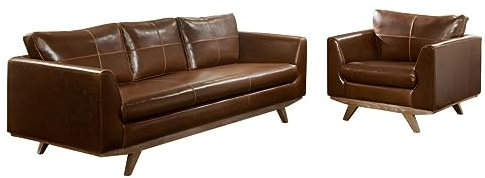 Vente-unique-Couchgarnitur Leder 3+1 - Braun - ALEGAN