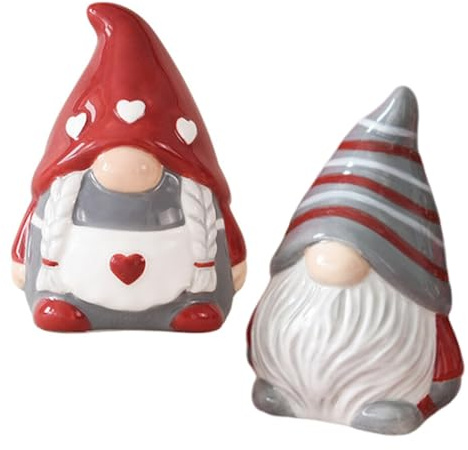 Bouteille de Condiment Gnome en Céramique, Lot de 2 | Sel et Poivre, Usage la Cuisine Plan de Travail, Nettoyage Facile, Rangement Pratique
