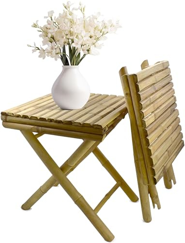 Stephans Möbelbörse Natur Bambus Klapptisch, Beistelltisch, Kaffeetisch, Blumehocker, Hocker, Campingtisch - für Wohnzimmer, Balkon & Terrasse - klappbar, Faltbarer Beistelltisch aus Bambus