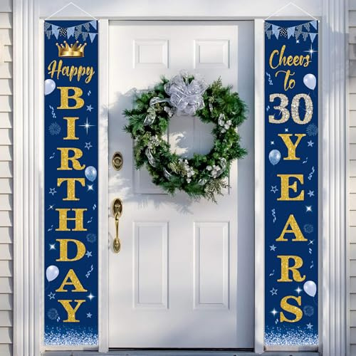 POPOYU 30. Geburtstag Banner Männer Frauen,30 Geburtstags Deko Navy blau,Birthday Banner 30. Geburtstagsfeier Dekorationen Hintergrund,Banner Geschenke für Geburtstag Poster Türbanner Veranda Schild