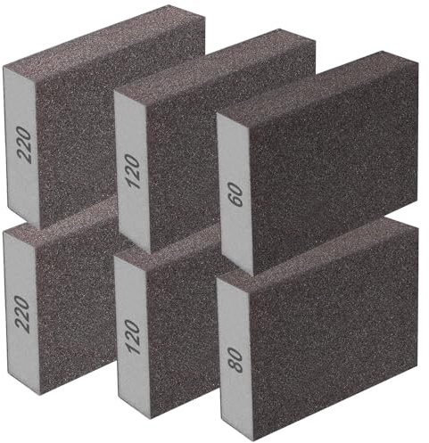 Eoppen 6Pcs Sanding Sponge 60 80 120 220 Coarse Medium Fine Grit Sanding Block Washable and Reusable for Wood, Metal, Wall Polish