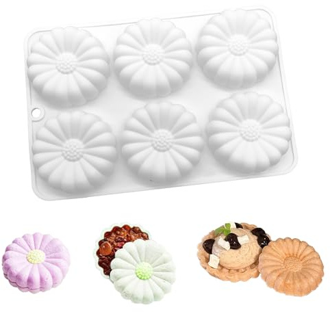 LIANCHEN 6 Löcher Gänseblümchen Kuchenform Blumen Silikonform Mousse Moulds 3D Diy Seifenkerzenform Dessert Herstellungsform Antihaft-Schokoladenformen für Schokolade, Seife, Süßigkeiten (Weiß 1)