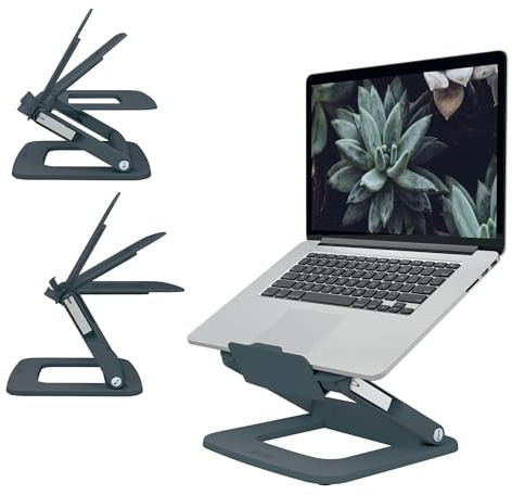 Leitz Ergo höhenverstellbarer Multi-Winkel Laptopständer, für 13“ - 15“ Laptops, 80% recycelter Kunststoff, 6 Höhen- & Winkelkombinationen, Kompakte Standfläche, 100% recycelbar, Dunkelgrau, 64240089 | HxBxT 45 x 258 x 253 mm, dunkelgrau