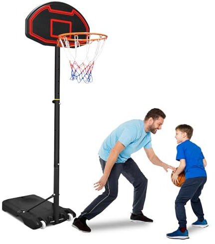 HENGMEI Basketballkorb Outdoor, Basketballanlage Indoor Spielgeräte, Basketball Hoop Höhenverstellbar mit Ständer Rollen Inkl. Basketball für Kinder und Erwachsene, 1.6-2.1m