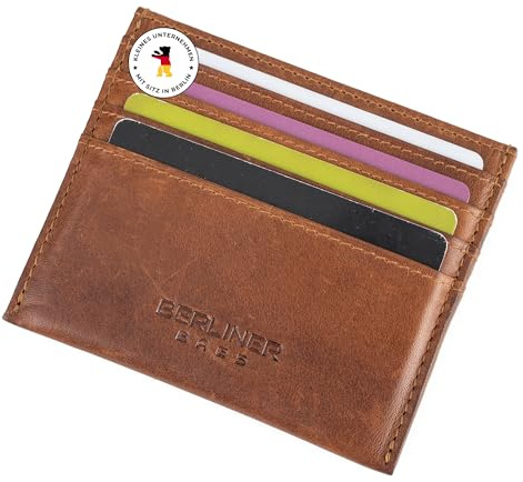 Berliner Bags Kartenetui aus Leder Premium, Kreditkartenetui Slim - Cognac | Kartenetui Leder, Slim Card Holder mit TÜV-geprüftem RFID-Schutz, 8 Karten, für Herren und Damen