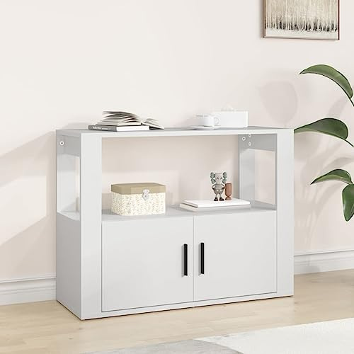 Higsose Buffet Esszimmer 80x30x60 cm Seitenschrank mit Ablage und Türen Beistellschrank Schubladenschrank Lagerschrank Kommode Weiß Sideboard Wohnzimmer Aufbewahrungsschrank Holzwerkstoff