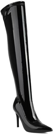 Feinlina Bottes Noires Au-dessus du genou Bottes Sexy à bout Pointu en cuir verni - Bottes hautes pour Femme, Noir, 41 EU