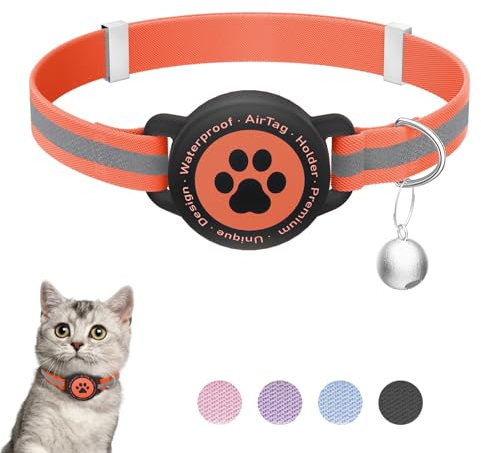 Reflektierendes Airtag-Katzenhalsband, dehnbares Kätzchenhalsband mit Apple Air-Tag-Halter, leicht und bequem, ultraelastisches GPS-Katzenhalsband für Katzen, Kätzchen und Welpen, 19,1-32,5 cm
