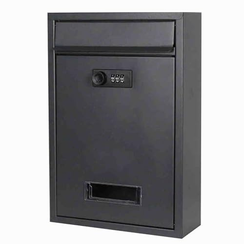 YCXJB Briefkasten mit Zahlenschloss, BriefkäSten mit GroßEm FassungsvermöGen zur Wandmontage, Brifkasten für AußEnbriefkäSten, 22X9X32 cm(Black)
