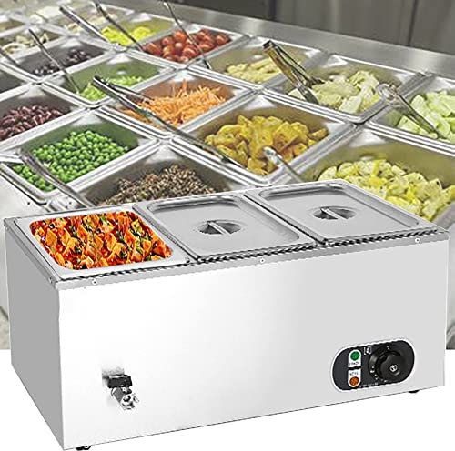 Scaldavivande Elettrico, scaldavivande, Tavolo scaldavivande a Vapore, Buffet Professionale in Acciaio Inox con coperchi, Rubinetto Scarico Catering e ristoranti