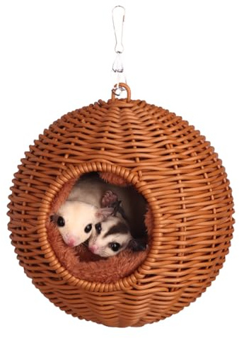 HardcorePet Small Animal Hammock, PP Rattan Hiding Place with Removable Cotton nest, Suitable for Hamsters, Guinea Pigs, Rats, Sugar Gliders, Squirrels, Parrots (Brown)