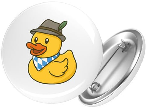 Huuraa Button Quietscheente Bayern Gummiente Oktoberfest Geschenk | 59mm Pin Accessoire rund mit Sicherheitsnadel Ansteckbutton Accessoire Anstecknadeln für Jacken Rucksäcke