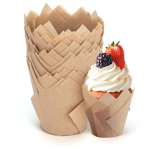 50pcs Muffin Cases for Baking, Tulip Muffin Cases, Cup Cake Cases for Baking, Standard Size Cake Cups for Home, Wedding, Events, Kids Parties, Birthday, Family, Party, Christmas - Easy Remove