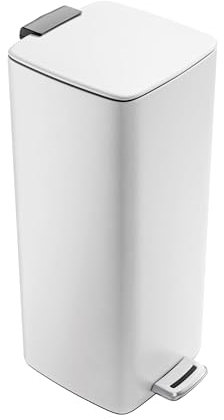 Amig - Pattumiera con pedale 30 litri Mod. Artvin - Colore bianco - Apertura igienica senza mani - 27 x 36 x 65 cm - Acciaio inox laccato - Cestino da cucina con coperchio ermetico