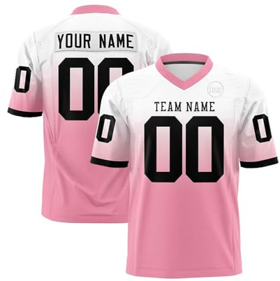 Maillots de Football Américain Personnalisable avec Logo Nom et Numéro de l'équipe Manches Courtes à Séchage Rapide Jerseys pour Hommes Femmes Jeunes Préscolaires Rose