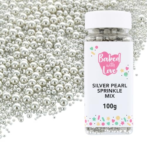 Silver Pearl Sprinkles By Baked With Love | 100g | Silver Sugar Cake Sprinkles, Edible Cake Decorations, Sugar Balls For Cupcakes