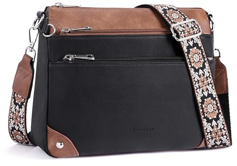 Lexiyat Crossbody Bags for Women Rfid Travel Crossbody Purses Leather Roomy Handbags Medium Shoulder bag with Adjustable Strap Blackwithbrown