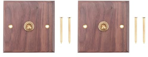 Uikdjgu 2X Enchufe de Interruptor de Luz de Estilo Industrial Americano Retro, Placa de Interruptor de Palanca de Latón de Madera Maciza, Interruptor de Estancia En Casa Antiguo (1)